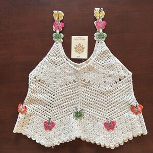 Brand New Rebellion Again Cream Crochet Tank Top Boho Crop Butterfly Cotton